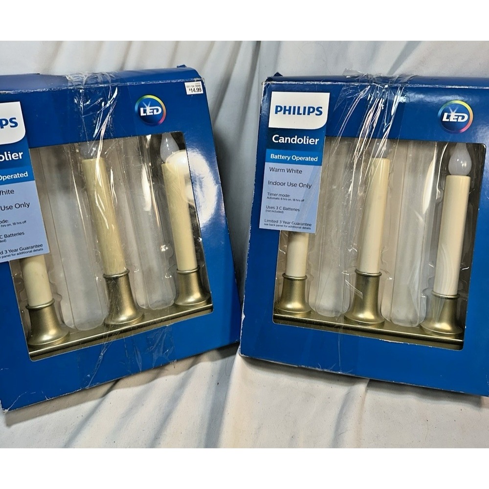 Set of 2 Philips Candolier LED Warm White Gold Tone with 6 hour Timer